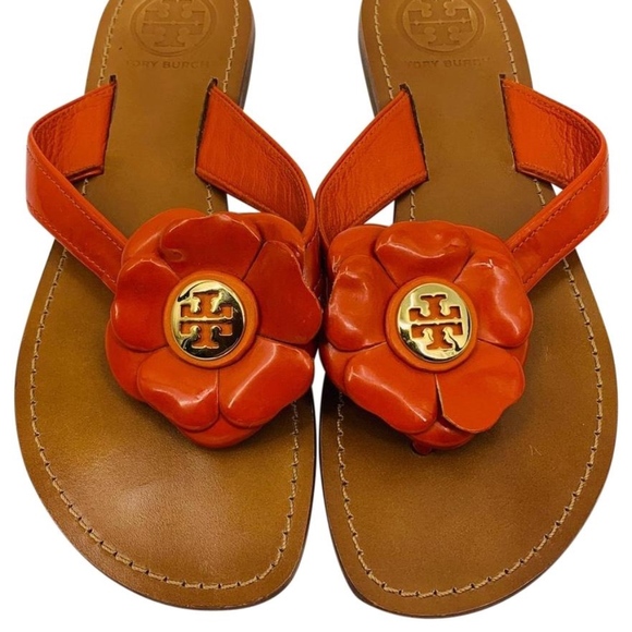 Tory Burch Shoes - Tory Burch Orange Breely Patent Leather Sandals